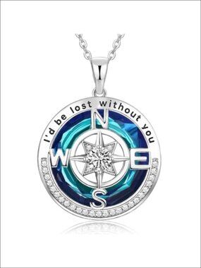 18k Gold Filled 925 Sterling Silver Compass Pendant Necklace Wife Gift